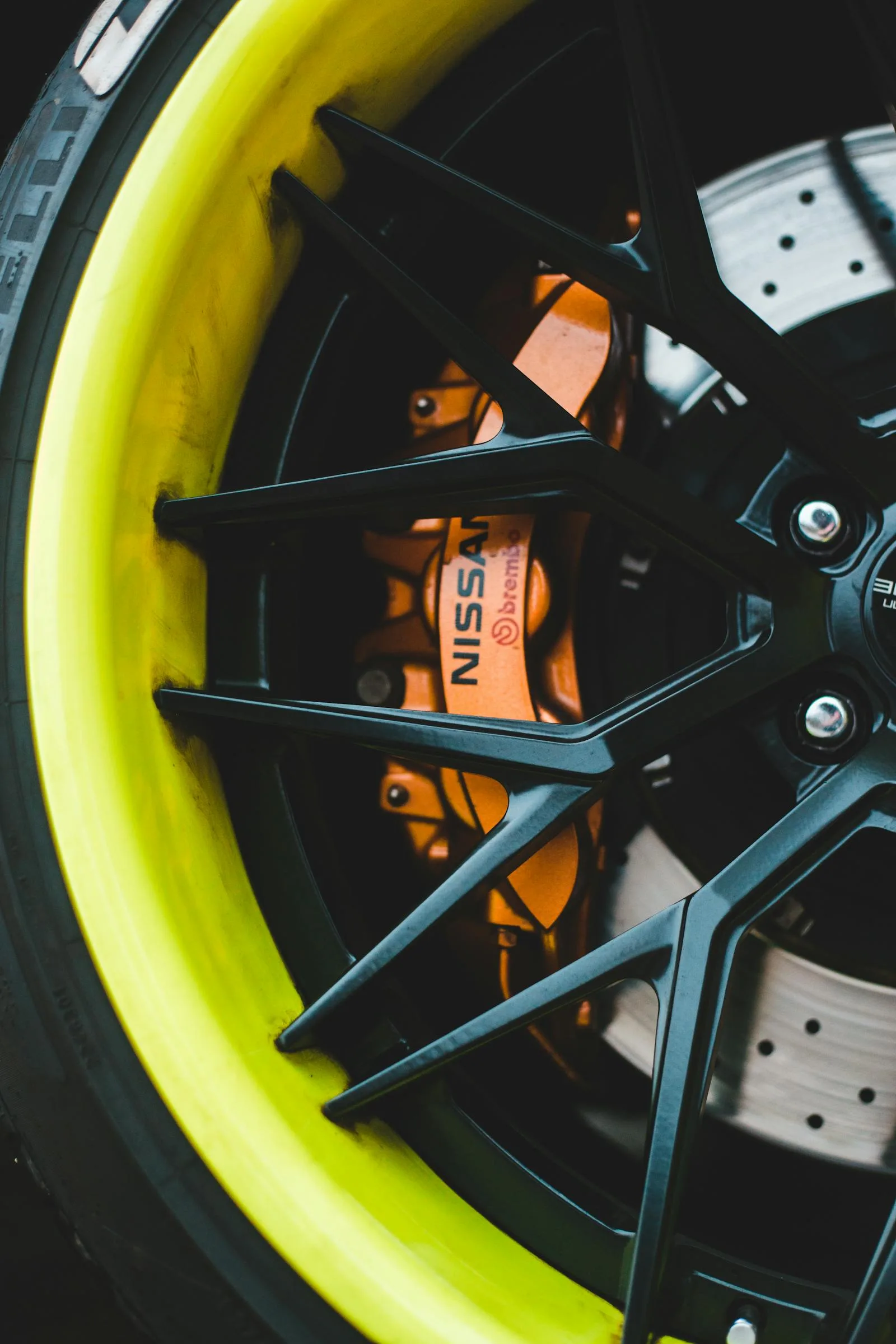 Close-up car wheel and brake disc photo